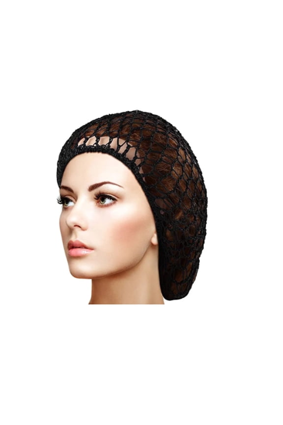 Hair Net Snoods for Women Mesh Soft Rayon Knit Crochet Hairnet Long Short Curls for Sleep Food Service Workers Hair Cover Accessory Black One Size