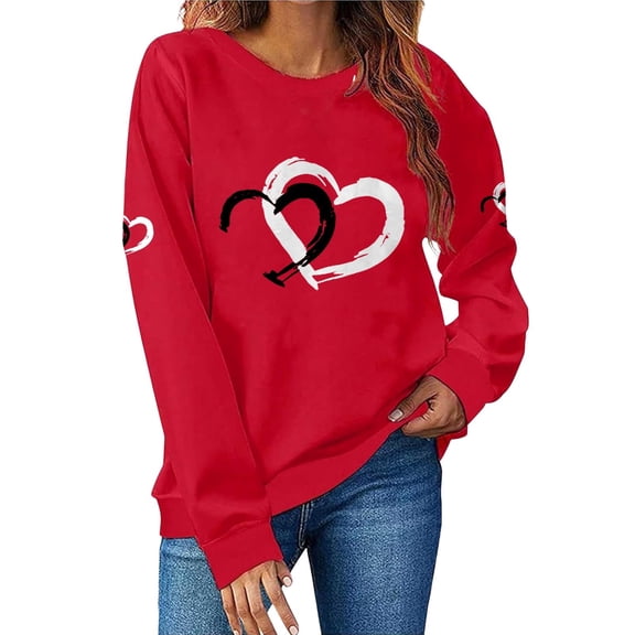 Tweang Happy Valentines Day Shirt for Women's Workout Tops Longsleeve Workout Tops for Women Ladies Fall Tops Women's Valentine's T-shirt Women's Tops Womens Plus Size Fall Tops Red 1 L