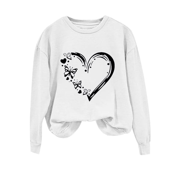 Tweang Holiday Tees for Women Long Sleeve Tops for Women Trendy Valentines Shirt Valentines Shirt Women Long Sleeve Active Tops for Women Pull Over Sweatshirt for Womens White Xl