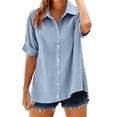 thumbnail image 1 of Tweang Linen Long Sleeve Shirt Women Rolled Cuffed Long Sleeve Blouse Womens Button Up Shirts Women 2026 Tops Linen Cotton Shirts Polo Short Sleeve Shirts Cotton Long Sleeve Shirt Women Blue L, 1 of 9