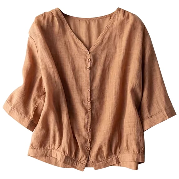 Tweang Linen Shirts for Women Boho Peasant Blouse Linen Embroidered Gauze Button Down Shirts for Women Peasant Blouses for Women Gauze Tunic Tops for Women Cotton Yarn Long Sleeve Shirt Orange M