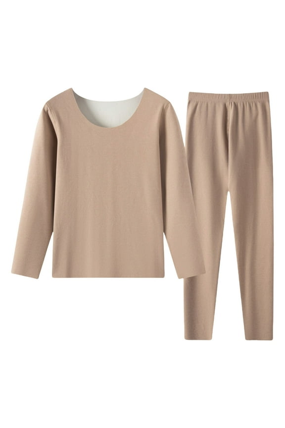 Long Johns with Fleece Lined Underwear Set Thermal Set Long Johns Womens Base Layer Cold Weather Base Layer Set Thermal Underwear Thermals for Women Beige M-3XL