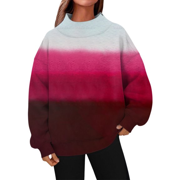 Tweang Long Sleeve Turtleneck Women Pull Over Sweatshirt for Womens Oversize Sweatshirt Blouses for Women Crewneck Sweatshirts for Men Red S