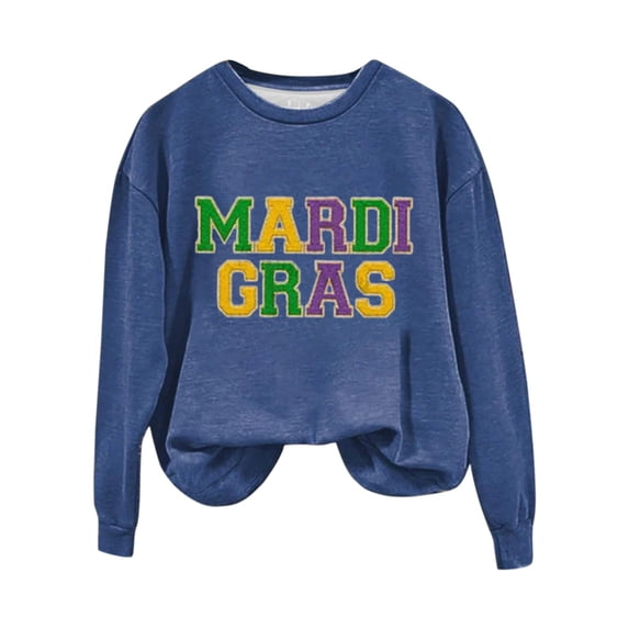 Tweang Mardi Gras Outfit for Women Mardi Gras Clothing Graphic Tees for Women Loose Fitting Tops for Women Mardi Gras Womens Shirt Carnival Outfit Blue L