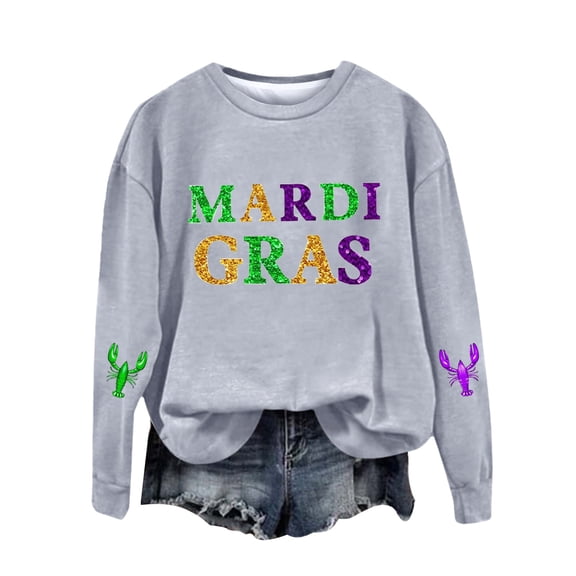 Tweang Mardi Gras Pullover Sparkle Tops for Women Womens T Shirts Loose Fit High Neck Tops for Women Long Sleeve Tops for Women Sweatshirt for Women Gray 2xl