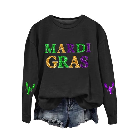 Tweang Mardi Gras Sequin Shirt Mardi Gras Carnival Shirts Womens Hoodies Pullover Women's Purple Green and Gold Mardi Gras Shirt Mardi Gras Womens Shirt Black S