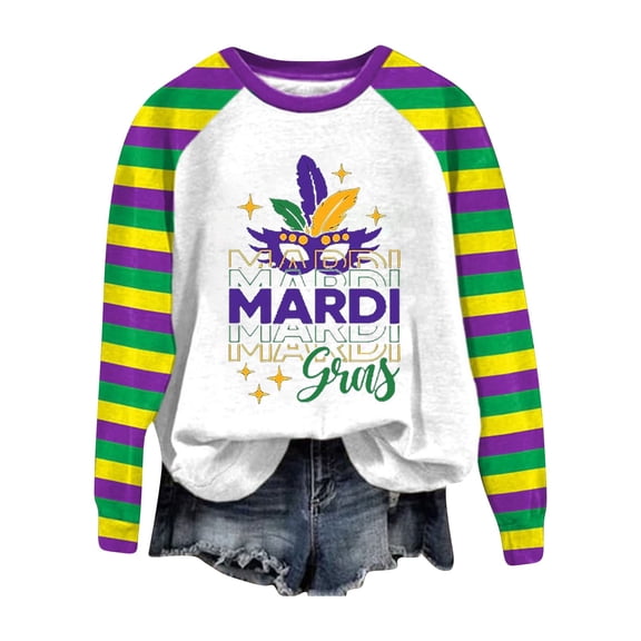 Tweang Mardi Gras Sequin Shirt Sparkly Mardi Gras Top Long Sleeve Tops for Women Womens Long Sleeve T Shirts Mardi Gras Shirt Women Shirts for Women White 2 S