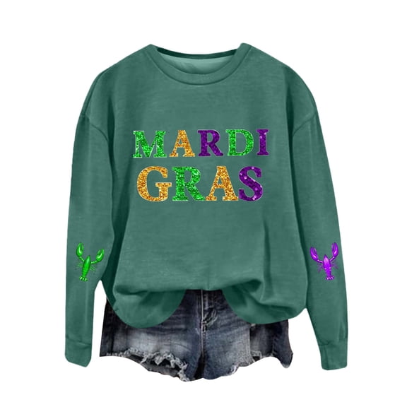 Tweang Mardi Gras Sweater Mardi Gras Long Sleeve Shirt for Women Carnival Sweatshirt for Women Blouses for Women Dressy Casual Oversized Sweatshirt for Women Green 2xl