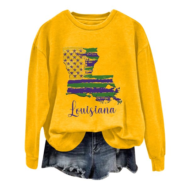 Tweang Mardi Gras Sweatshirt Women Mardi Gras Tops for Women Sequin Christmas Sweatshirt Mardi Gras Sweatshirts for Women Half Zip Sweatshirt Women Graphic Sweatshirts for Women Yellow 3xl