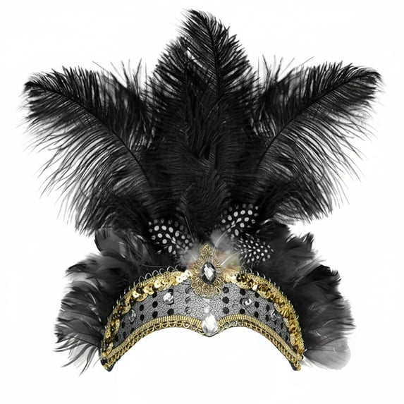 Tweang MardiGras Accessories For Women, MardiGras Headband, Carnival Feathers Headband, Head Black One Size