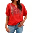 thumbnail image 1 of Tweang Mexico Shirts for Women Bohemian Shirts Loose Gauze Tunics Peasant Blouses for Women Gauze Button Down Shirts for Women V Neck Button Tunic Tshirt Embroidery Plain Top Vintage T-shirt Red 3XL, 1 of 9
