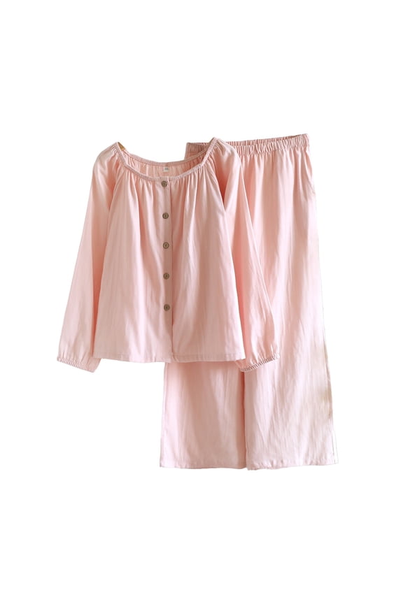 Nine Minute Sleeves Women's Linen Top Pj Set with Long Pants Lounge Set muslin pajamas womens Oblique Collar Tops Pajamas For Women Set cotton gauze pajamas summer pajamas sets B M