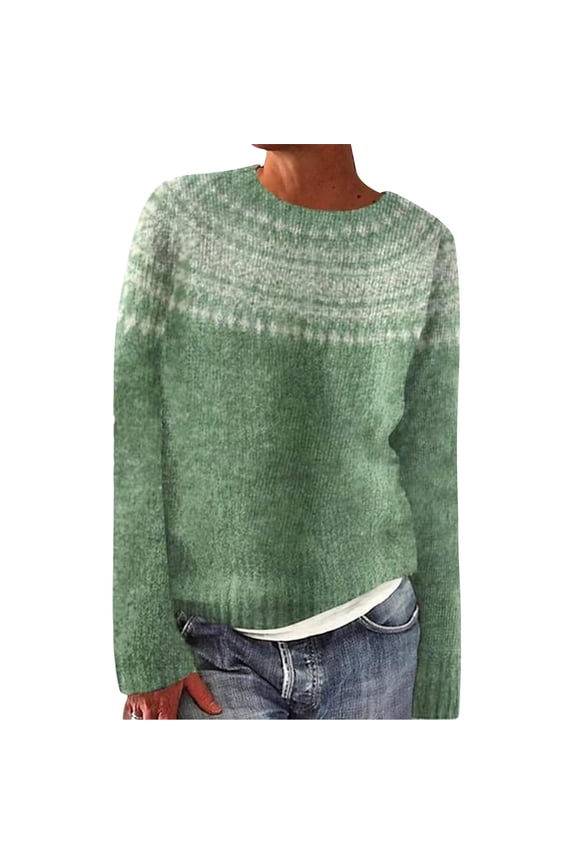 Norweger Pullover Damen Fairisle Jumper Women Fair Isle Sweater Women Retro Sweater Women's Sweaters Long Sleeve Pullover Womens Sweatshirt Green Xl