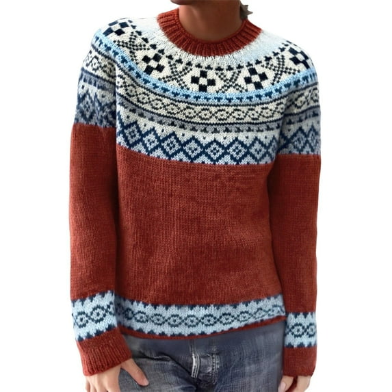 Tweang Norwegian Sweater Women Fair Isle Sweater Xmas Sweater Women Oversized Sweaters for Women Tunic Sweaters for Women Retro Sweater Long Sleeve Pullover Brick Red 3xl