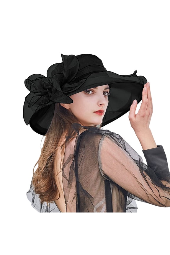 Organza Hat Women's Organza Church Kentucky Derby Fascinator Bridal Tea Party Wedding Hat Black One Size
