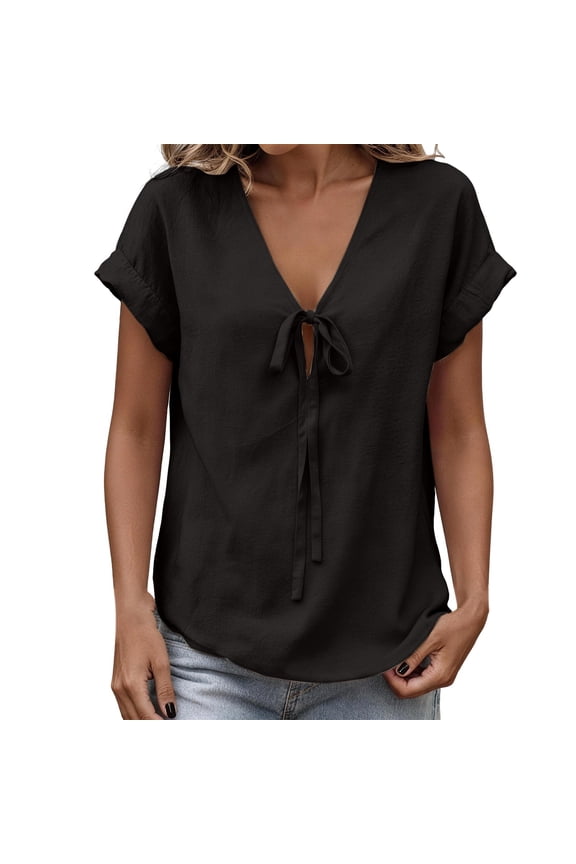 Peasant Tops for Women Retro Embroidered 3/4 Sleeve Boho Tops Boho Peasant Blouse Cotton Linen Short Sleeve Cotton Button Down Graphic Shirt Loose Fit Tunic Half Sleeve Casual Blouses Black S