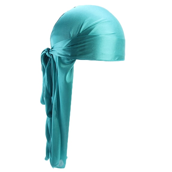 Tweang Pirate Hat Durag with Extra Long Tail Wide Straps Soft Cap Green One Size