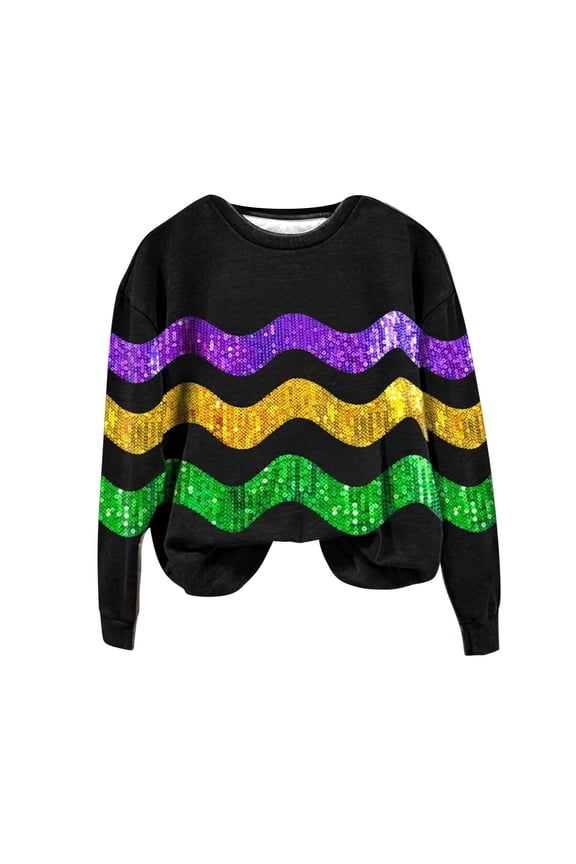 Purple Sequin Top Mardi Sweatshirt Mardi Gras Clothing Women's Sweatshirt Womens Long Sleeve T Shirts Plus Mardi Gras Long Sleeve Shirt for Women Blouses for Women Black 1 L