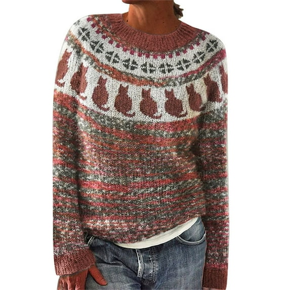 Tweang Retro Sweaters for Women Warm Winter Sweaters for Women Norwegian Sweater Pullover Sweaters for Women Thanksgiving Sweaters for Women Jumper Tops Sweaters for Women Trendy Brick Red 5xl