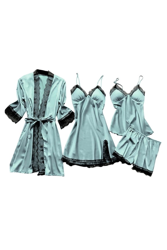 Robe Set Nightgown for Women Pajama Set Breathable Comfortable Loose Clothing Long Chemise Sleepwear Women's Bathrobe Bathrobe Pajama Set Cami Sleepwear Spaghetti Strap Mint Green S