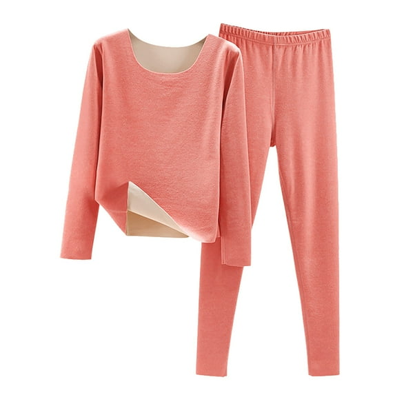 Tweang Ski Base Layer Women Long Sleeve Warm Under Clothes for Women Long Johns Women Womens Thermal Set Crew Neck Thermal Set Long Underwear Women Pink L-3XL
