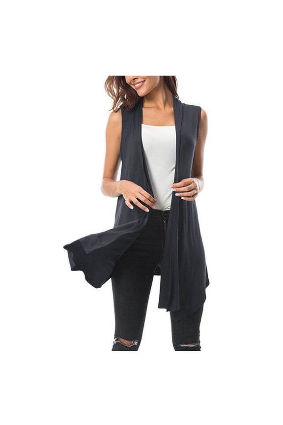 Sleeveless Long Cardigan Sleeveless Long Cardigan for Women Lightweight Open Front, Flowy Dressy Layer for Work or Casual Wear A1-Dark Gray L