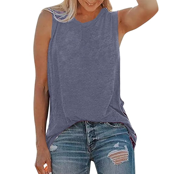 Tweang Sleeveless Tops tops for women trendy summer thick strap tank Summer Casual Beach Vests sleeveless shirts for women Long Tank Tops Tank Tops for Women Casual Blouses Flowy Tank Blue 2 L