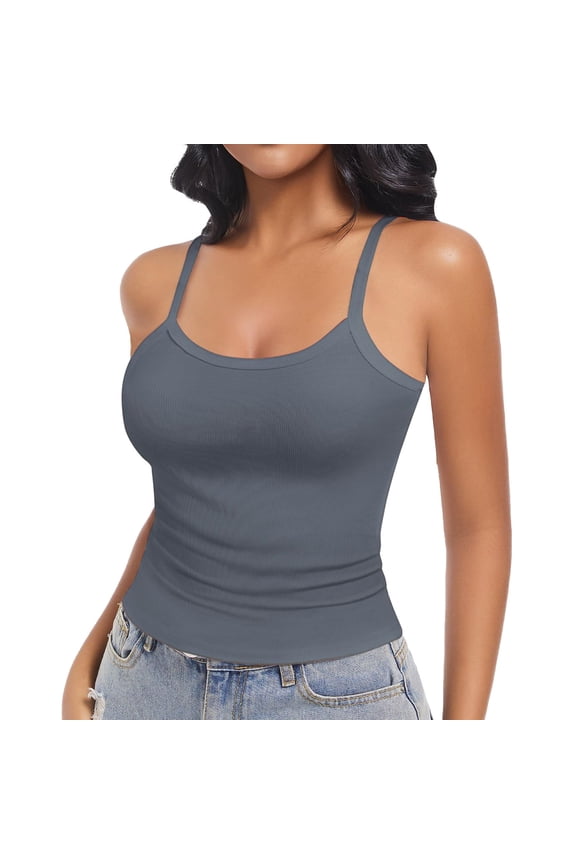 Spaghetti Straps Stretch Camisole Stretch Vest Cami Tank Tops Thin Strap Tank Tops Crop Tank Top Camisole Top Cami Top Stretchy Comfortable Fitted Sleeveless Gray M