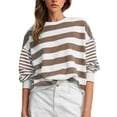 thumbnail image 1 of Tweang Striped Sweatshirt Crewneck Long Sleeve Pullover Workout Shirt Round Neck Pullover Matching Striped Printed Long Sleeved Hoodie crew neck sweater women sweatshirt crewneck Coffee S, 1 of 7