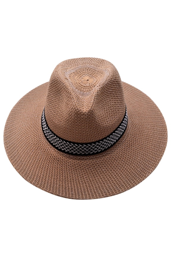 Sun Hat Mens Straw Hat Summer Sun Sunscreen Beach Hat Straw Band Hat Fedora Caps Sunscreen Hat Khaki One Size