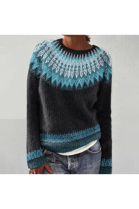 Sweater Christmas Women Sweater Vintage Women Heart Fair Isle Sweater Long Sleeve Pullover Crew Neck Pullover Mock Neck Sweatshirt Knitted Sweater Dark Blue 3xl