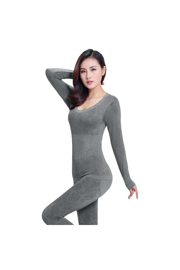 Thermal Underwear for Women Thermals for Women Long Johns for Women Long Underwear Women Warm Under Clothes for Women Womens Thermal Pajamas Gray One Size