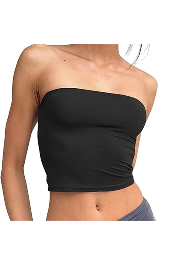 Tube Tops Smocked Tube Tops Backless Top Soft Breathable Shirred Tanks Bandeau Tops Strapless Blouse Going Out Tank Top Shoulder Tops beach clothes Basic Bandeau Crop Top Black XL