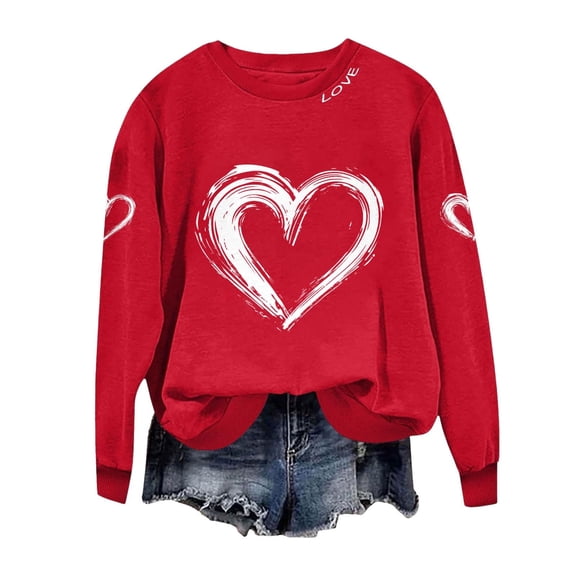 Tweang Valentine Shirt Womens Long Sleeve T Shirts Womens Long Sleeve Tops for Fall Crew Neck Sweatshirts Women's Valentines 3/4 Sleeve Women's Long Sleeve Shirts Gray 1 M