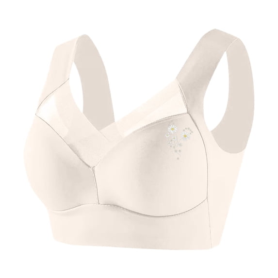 Tweang Wide Straps Bra Posture Correcting Bra Full Coverage Bra Anti Sagging Bra Push Up Anti Sagging Women's Bra Support Powerful Bras with Support and Lift No Underwire Bras Beige L