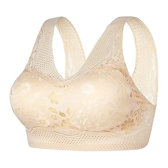 Tweang Wide Straps Bra Support Powerful No Underwire Bras Soft Everyday Bra Comfortable Push Up Bras Full Coverage Bra Posture Correcting Bra Bras with Support and Lift Bras for Women Beige L