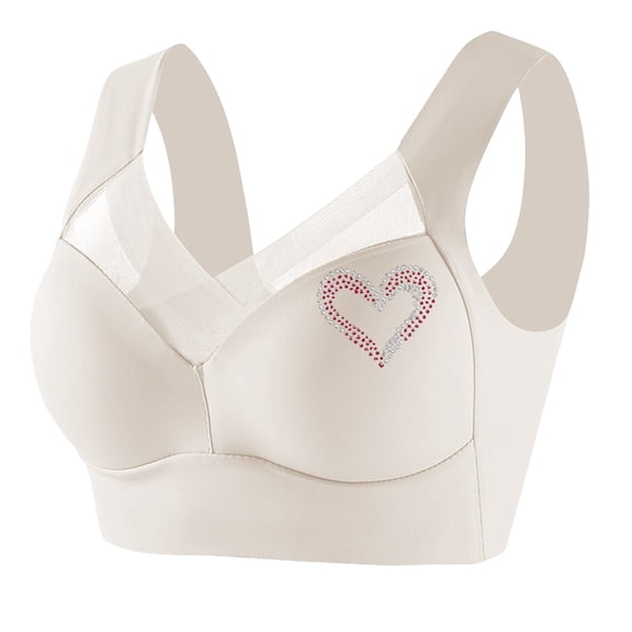Tweang Wide Straps Bra Wide Straps Supportive Bralettes Wide Straps Bra for Women Full Coverage Bralettes Push Up Anti Sagging Anti Sagging Bras Plus Size Bra Seamless Bra White L