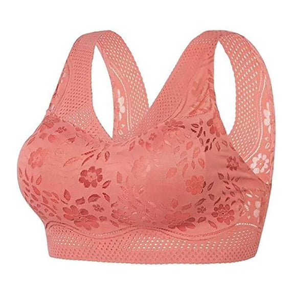 Tweang Wide Straps Bra Women's Bra Full Coverage Bra Comfortable Push Up Bras Anti Sagging Bra Wide Adjustable Straps Supportive Bralettes Posture Correcting Bra Wireless Bras Watermelon Red M