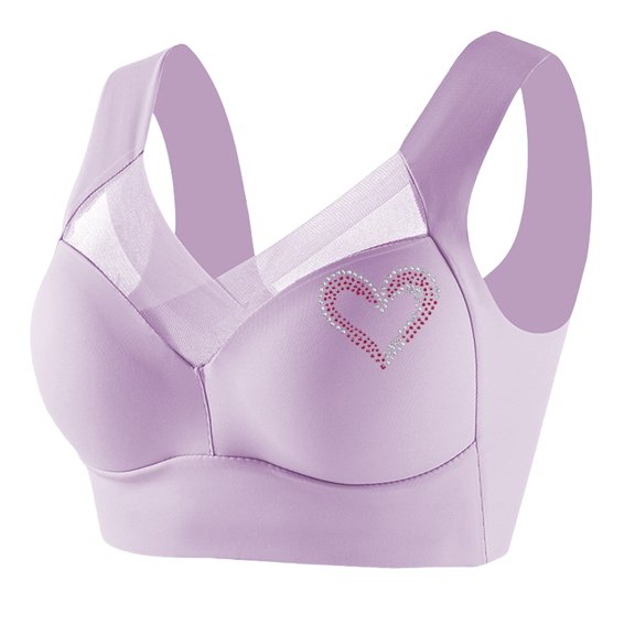 Tweang Wide Straps Bra womens underwear Posture Correcting Bra No Underwire Bras Wide Adjustable Straps Full Coverage Bra Supportive Bralettes Gathering Bra Push Up Anti Sagging Light Violet L