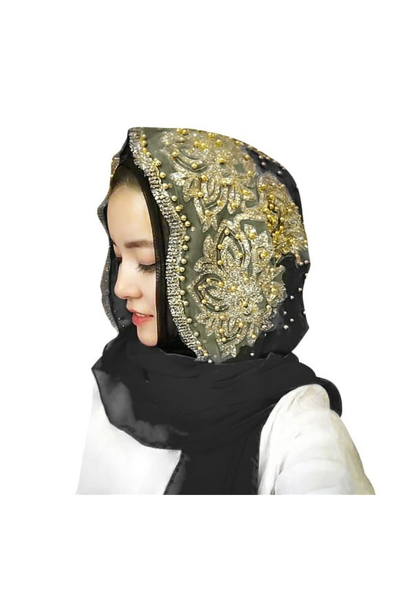Women's Chiffon Head Glitter Sequin Head Wrap Scarves Fashion Long Scarfs Wrap Scarves for Wedding Party Black One Size