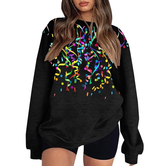 Tweang Womens Carnival Sweatshirts Carnival Sweatshirt Womens Half Zip Pullover Ribbed Tops for Women Christmas Sweatshirt Sweatshirts for Women Trendy Mardi Gras Sequin Top Black M