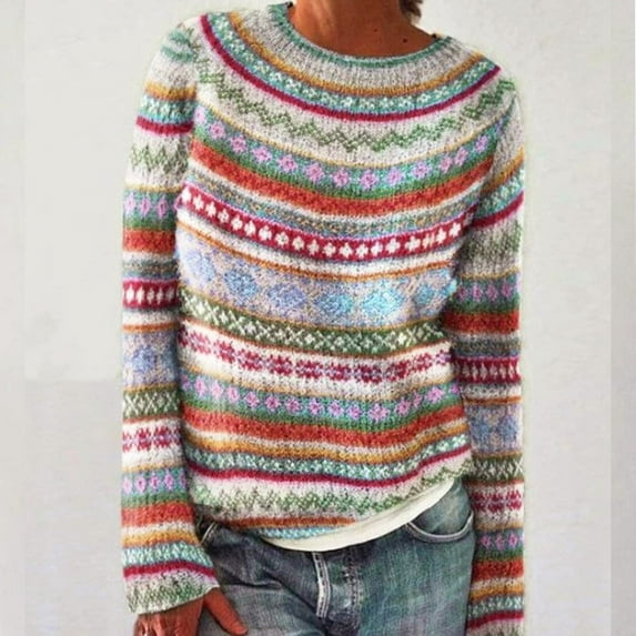 Tweang Womens Fair Isle Sweaters Womens Warm Sweaters Fair Isle Sweater Women Holiday Sweaters for Women Womens Crewneck Sweater Vintage Sweaters for Women Blue 2 Xl