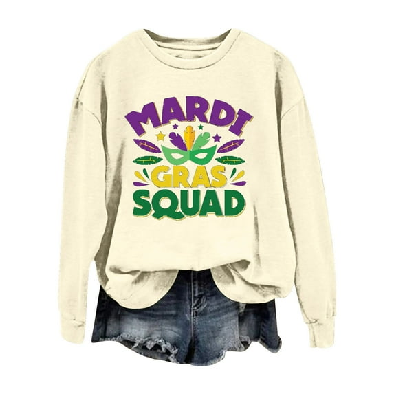Tweang Womens Mardi Gras Tops Mardi Gras Sweatshirt for Women Purple Mardi Gras Shirt Skinny Jeans for Women Knit Tops for Women Thanksgiving Sweatshirts for Women Blazer Jackets for Women Beige Xl