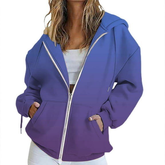 Tweang Zip Up Hoodie Women Workout Jackets for Woman Sweatshirts for Women Womens Winter Coats Fall Jacket Pocket Sweatshirt Clothing Zipper Track Jacket Tops Winter Coats for Women Blue L