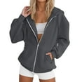 thumbnail image 1 of Tweang Zip Up Hoodie Zip Up Sweatshirt Women's Hoodies Womens Windbreaker Jacket Zip Up Jackets for Women Plaid Jackets for Women Petite Trench Coat Gray S, 1 of 7