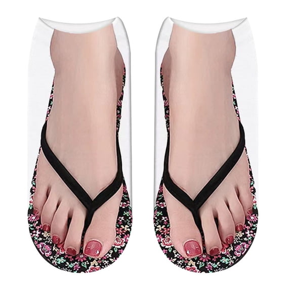 Tweang flip flop socks 3D Printed Patterned Print Foot Socks No Show Socks Funny Flip Flop Socks feet socks Fashion Gifts Ankle Socks flip flop socks for women funny toe socks Low Cut White One Size