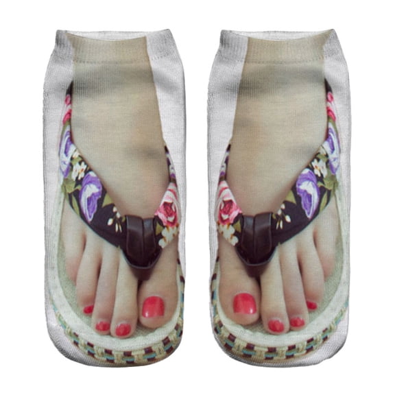 Tweang flip flop socks Funny Flip Flop Socks Low Cut Print Foot Socks 3D Printed Patterned funny toe socks feet socks flip flop socks for women sandal socks No Show Socks Ankle Socks X One Size