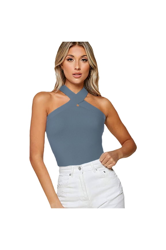 halter top Sleeveless Vest High Strecth Casual Basic Tops Tight Camisole Racerback Tops Tank Tops for Women Fit Summer Tank Tops cross top criss cross tops for women Gray L