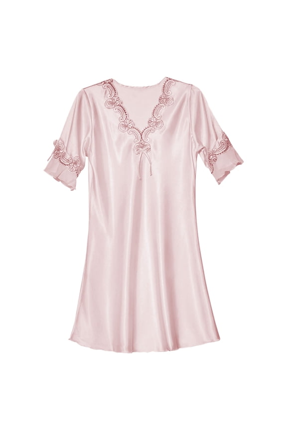 short Sleeve Sleepwear dresses Sleepshirt Dress shirt Pajama camisones para dormir Loungewear Dresses Short Sleeve shirt Dresses Soft Sleepwear Dresses Sleep Dress dress Pink 1 XL