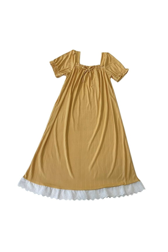 short Sleeve Sleepwear dresses short Sleeve Sleepshirts Short Sleeve shirt Dresses para mujer Women's Short Sleeve gown Pajamas House Dress Sleepshirt Dress shirt Pajama Yellow M